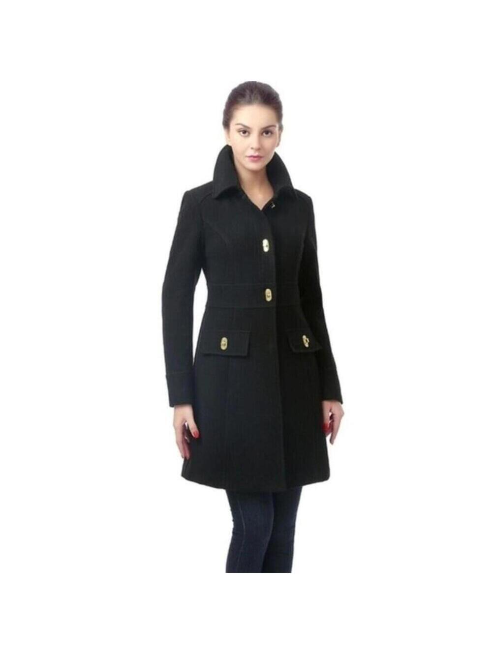NWT Womens Black Wool Blend Walking Coat Large Gold Toggle Buttons Pockets NEW